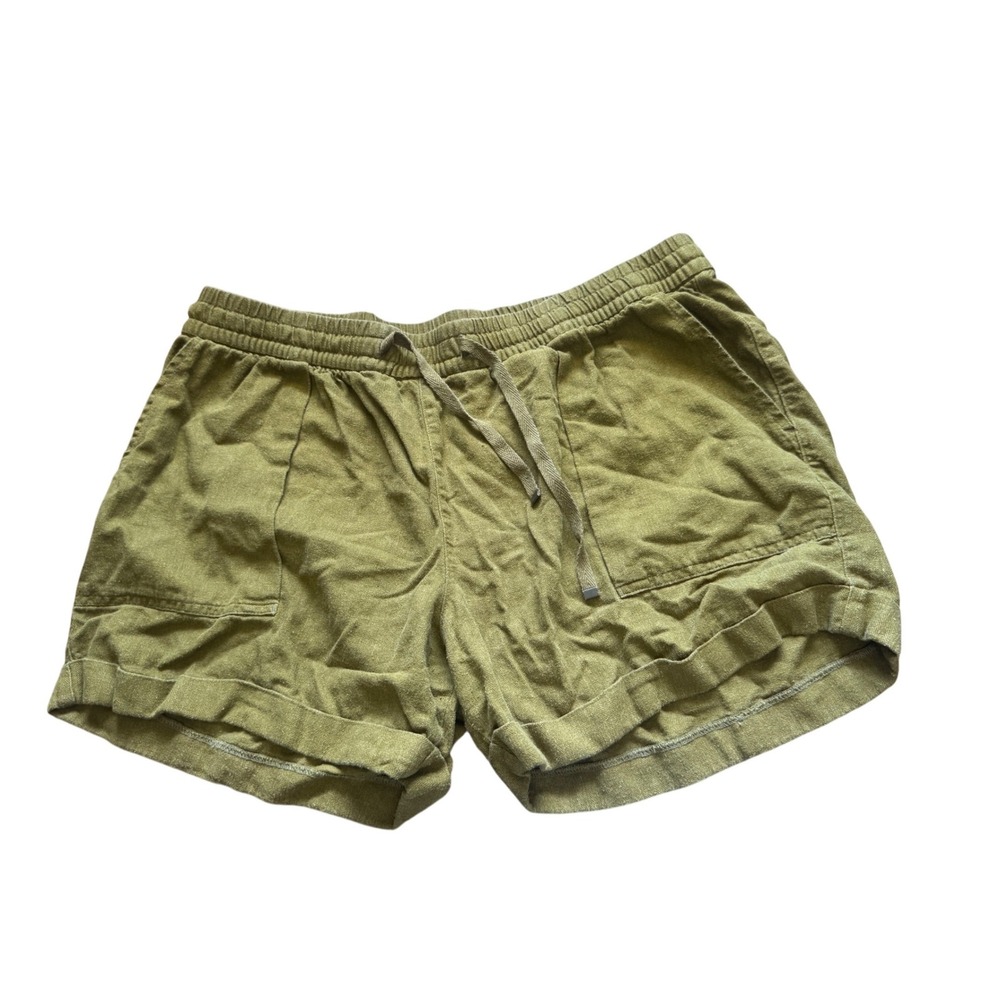 Old Navy Shorts Womens Large Olive Green Excellent Linen Blend Drawstring Cuffed